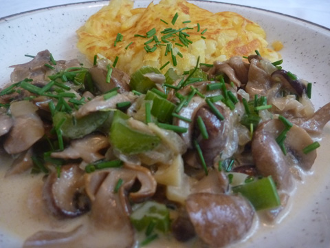 Honig-Pilzragout mit Rösti